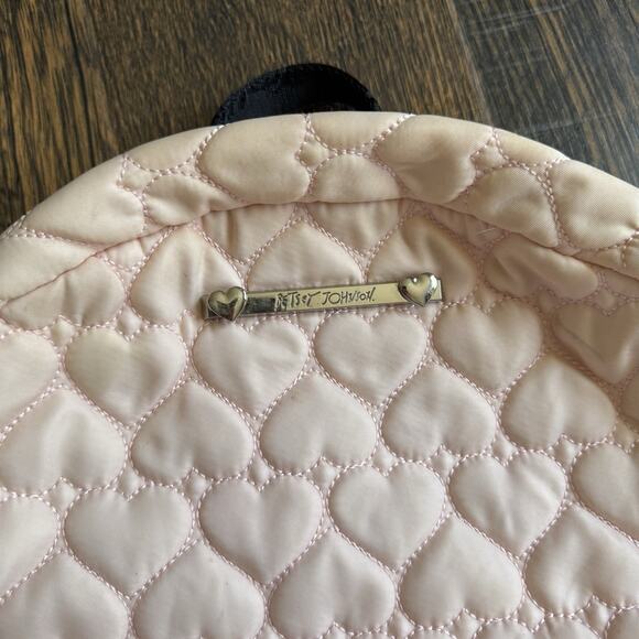 Betsey Johnson Heart Quilted Pink Backpack Floral Lining Medium Size Bag - Picture 2 of 9